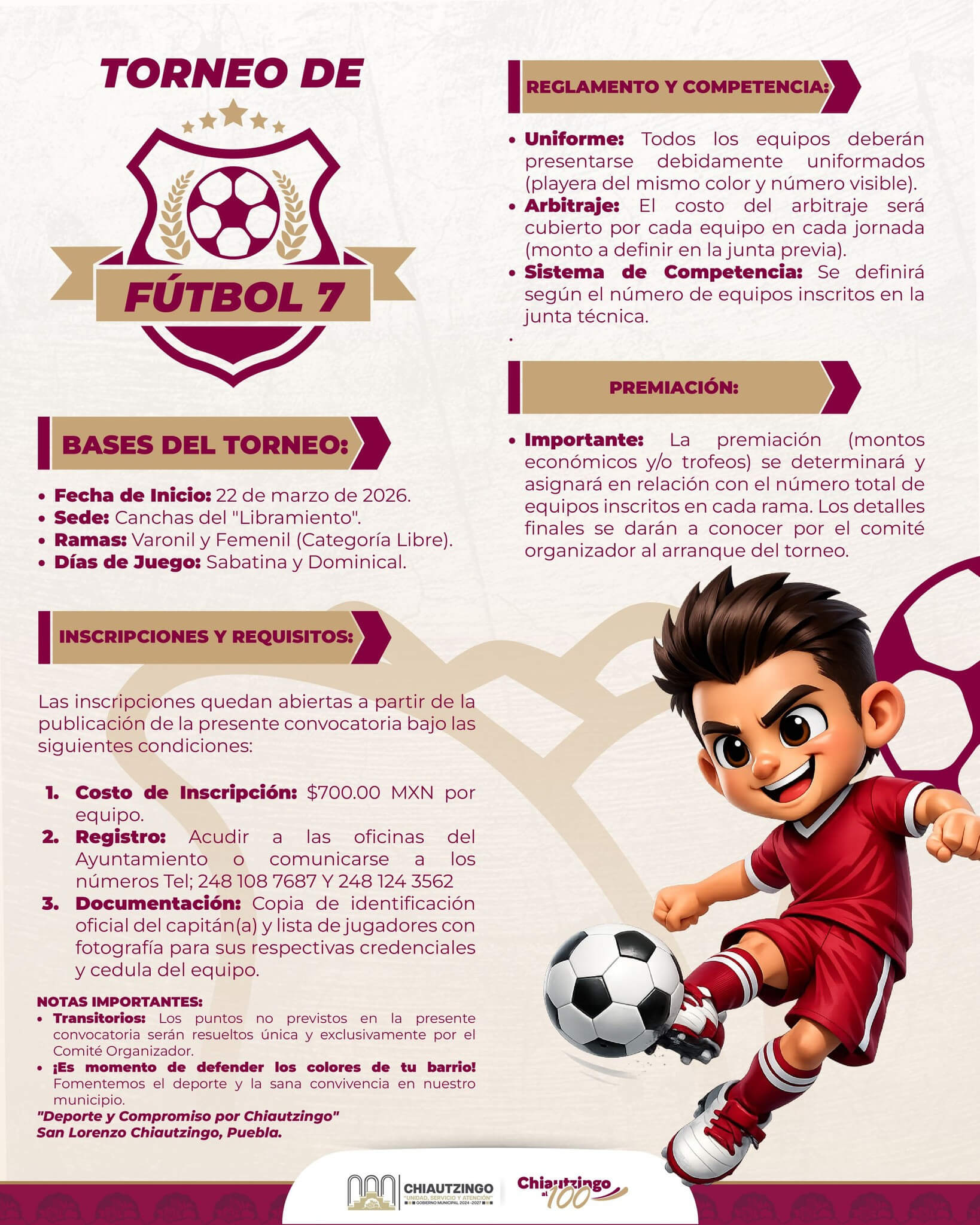 CONVOCATORIA: TORNEO MUNICIPAL DE FÚTBOL 7 🏆