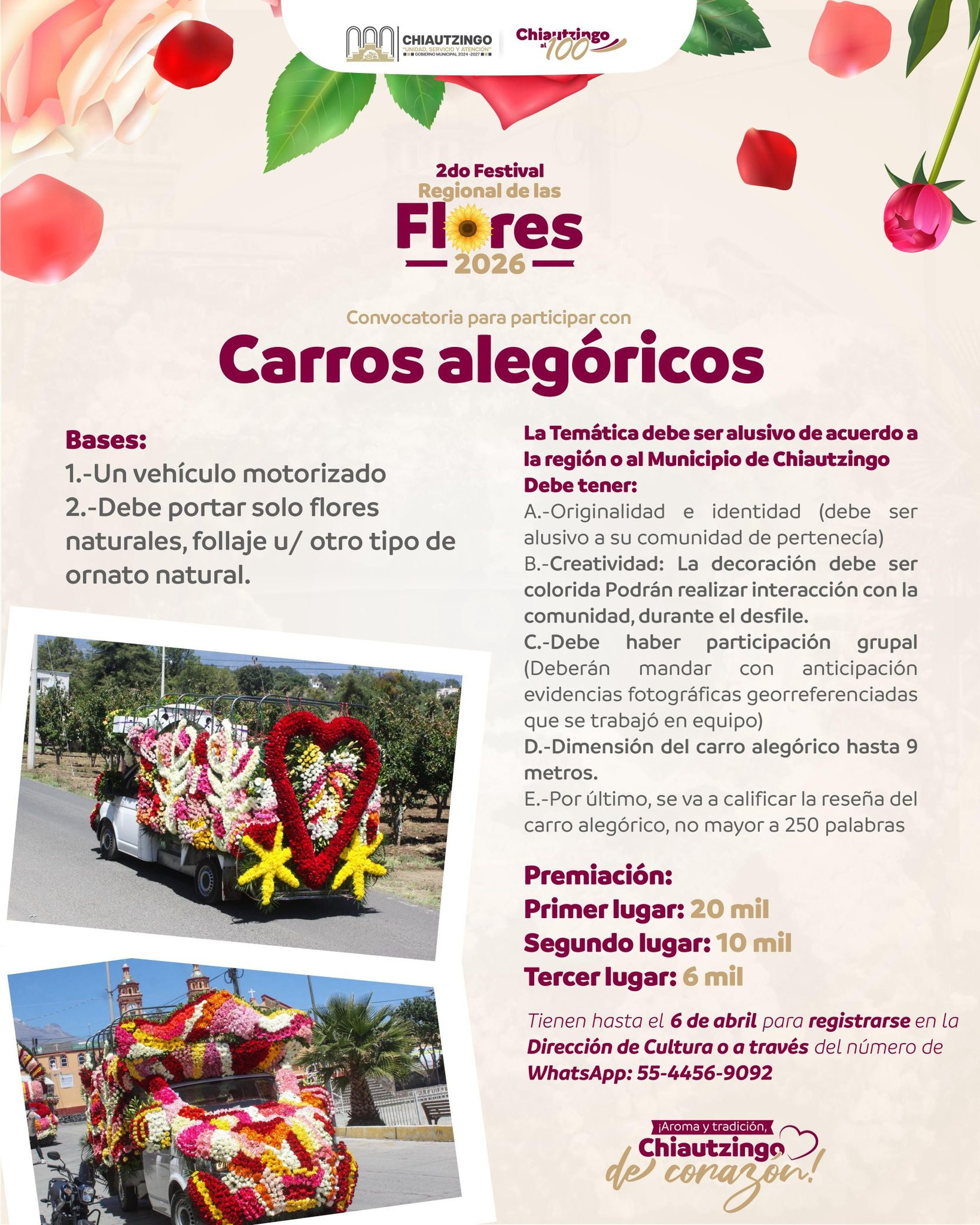 CONVOCATORIA ABIERTA PARA PARTICIPAR CON CARROS ALEGÓRICOS PARA EL 2DO. FESTIVAL REGIONAL DE LAS FLORES 2026🛻🌻🌼💐