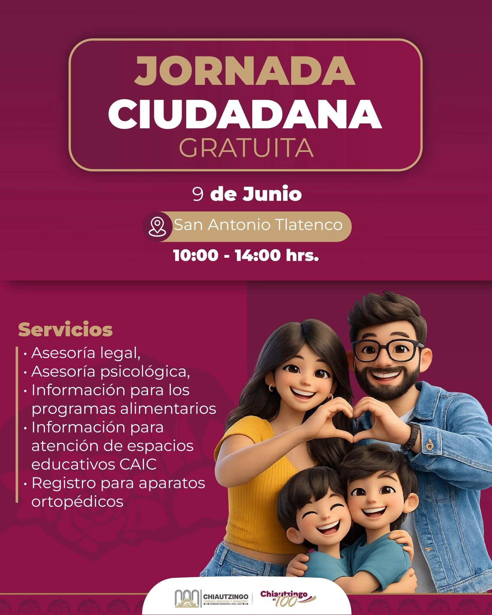 Jornada Ciudadana Gratuita en San Antonio Tlatenco, 09 de junio de 2026